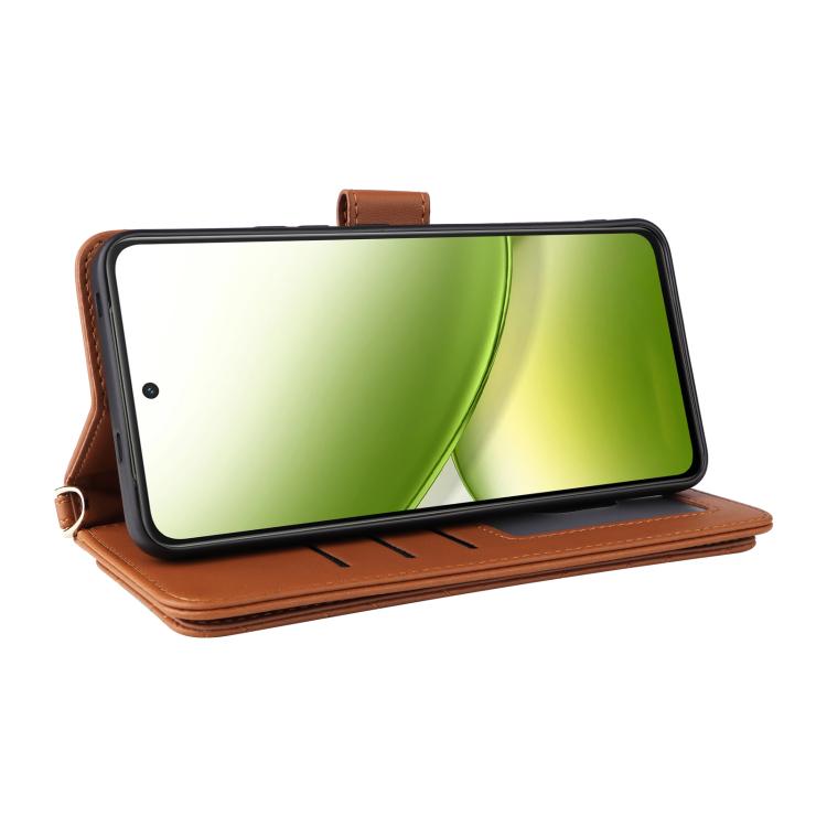 For vivo Y400 4G / 5G / iQOO Z10 Lite 4G Multifunctional 6-Card Slots Leather Phone Case with Wrist Strap