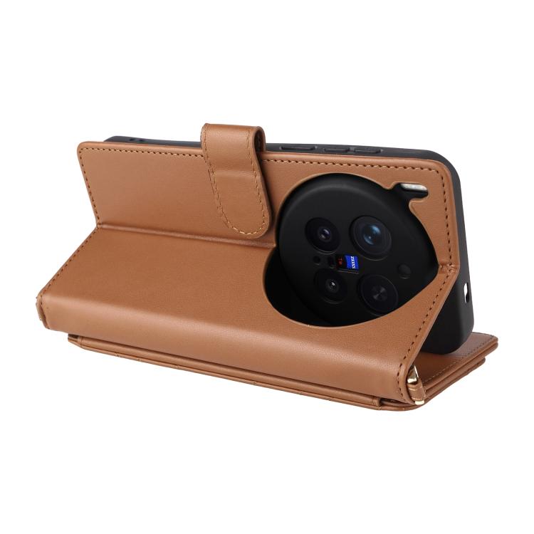 For vivo X300 Pro 5G Multifunctional 6-Card Slots Leather Phone Case with Wrist Strap