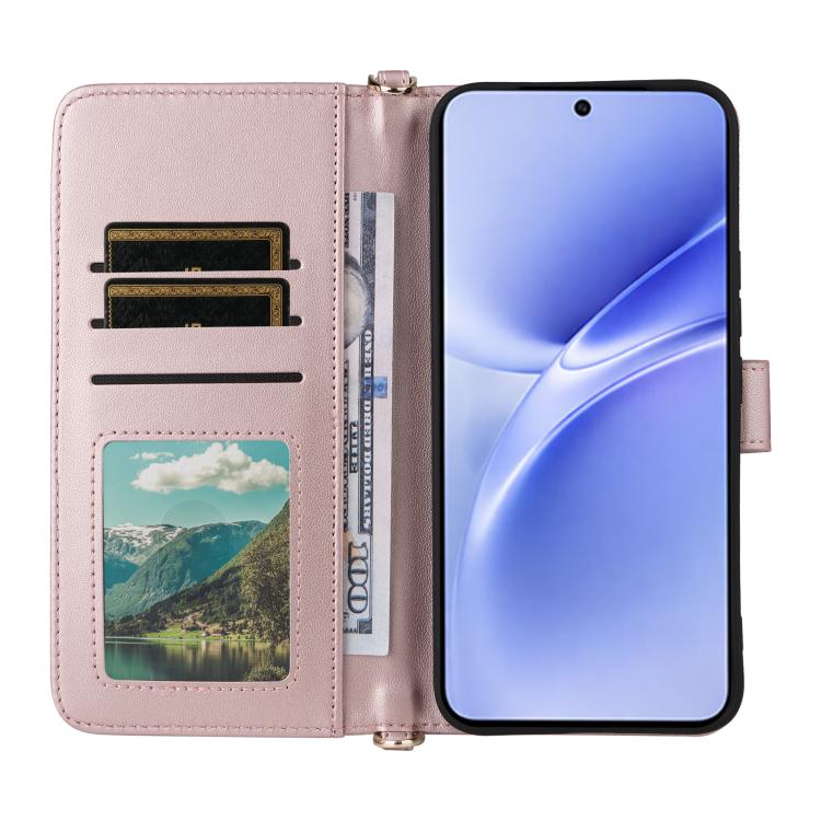 For vivo V70 FE 5G Multifunctional 6-Card Slots Leather Phone Case with Wrist Strap