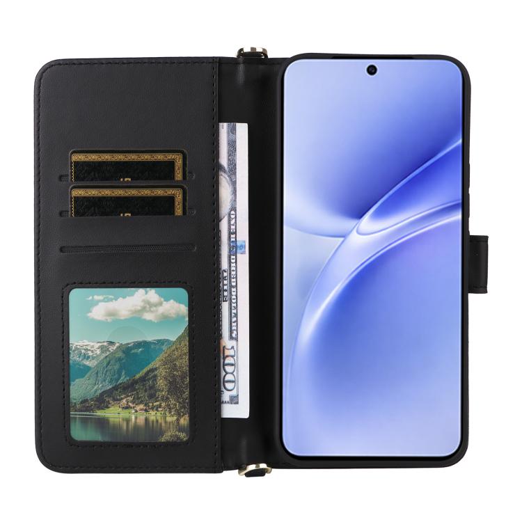 For vivo V70 FE 5G Multifunctional 6-Card Slots Leather Phone Case with Wrist Strap