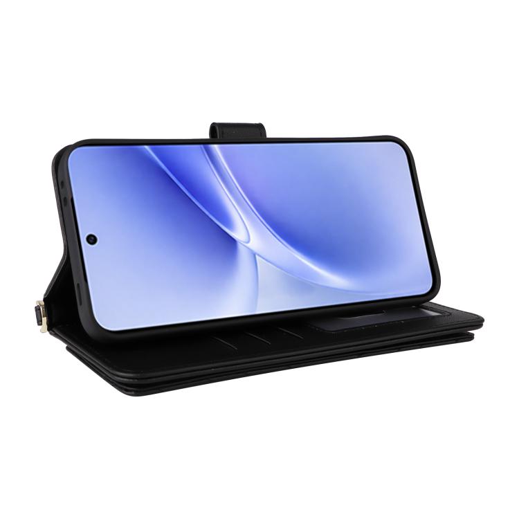 For vivo V70 FE 5G Multifunctional 6-Card Slots Leather Phone Case with Wrist Strap