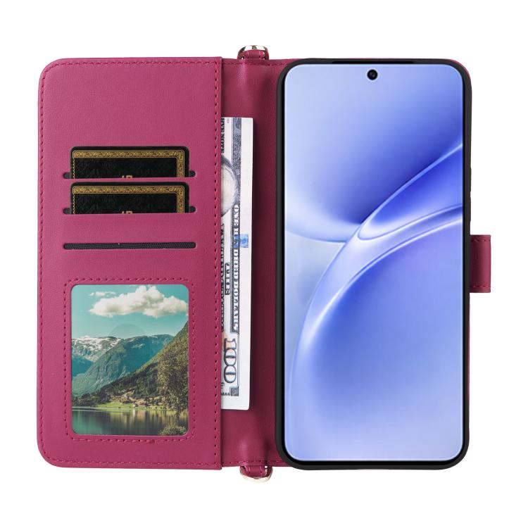 For vivo V70 FE 5G Multifunctional 6-Card Slots Leather Phone Case with Wrist Strap