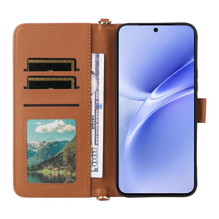 For vivo V70 FE 5G Multifunctional 6-Card Slots Leather Phone Case with Wrist Strap