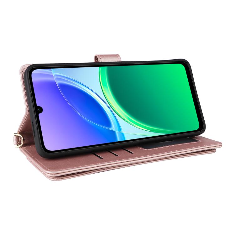 For vivo Y21 5G 2026 / Y05 4G Multifunctional 6-Card Slots Leather Phone Case with Wrist Strap
