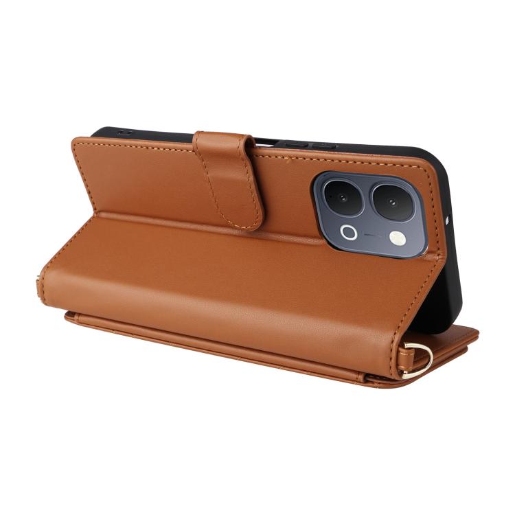 For vivo Y31d 4G / Y500i 5G Multifunctional 6-Card Slots Leather Phone Case with Wrist Strap