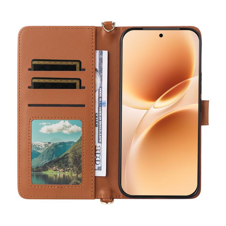 For vivo V70 5G / V70 Elite 5G Multifunctional 6-Card Slots Leather Phone Case with Wrist Strap
