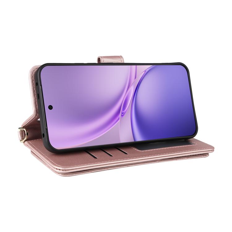 For vivo X300 FE / S50 Pro mini Multifunctional 6-Card Slots Leather Phone Case with Wrist Strap