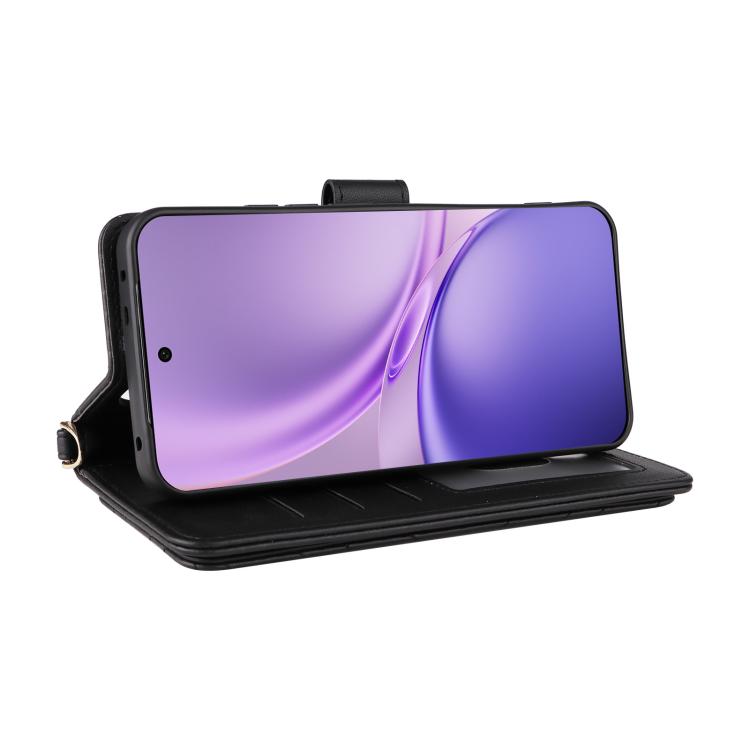 For vivo X300 FE / S50 Pro mini Multifunctional 6-Card Slots Leather Phone Case with Wrist Strap