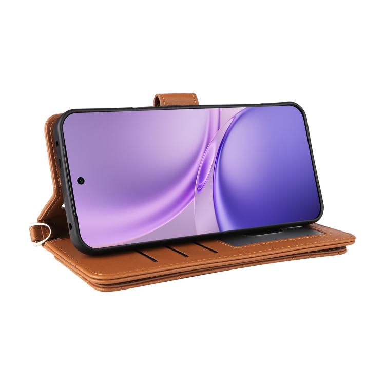 For vivo X300 FE / S50 Pro mini Multifunctional 6-Card Slots Leather Phone Case with Wrist Strap