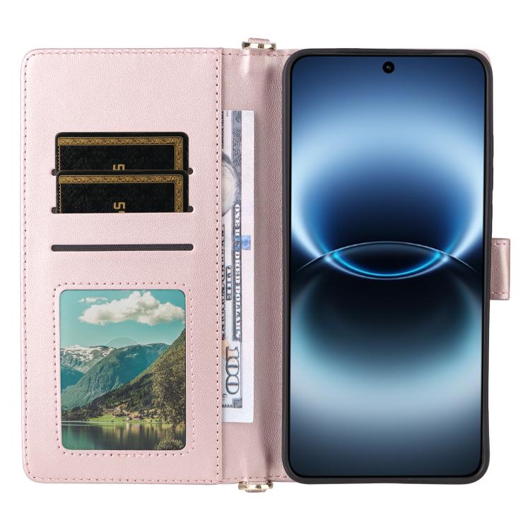 For vivo X300 Ultra Multifunctional 6-Card Slots Leather Phone Case with Wrist Strap