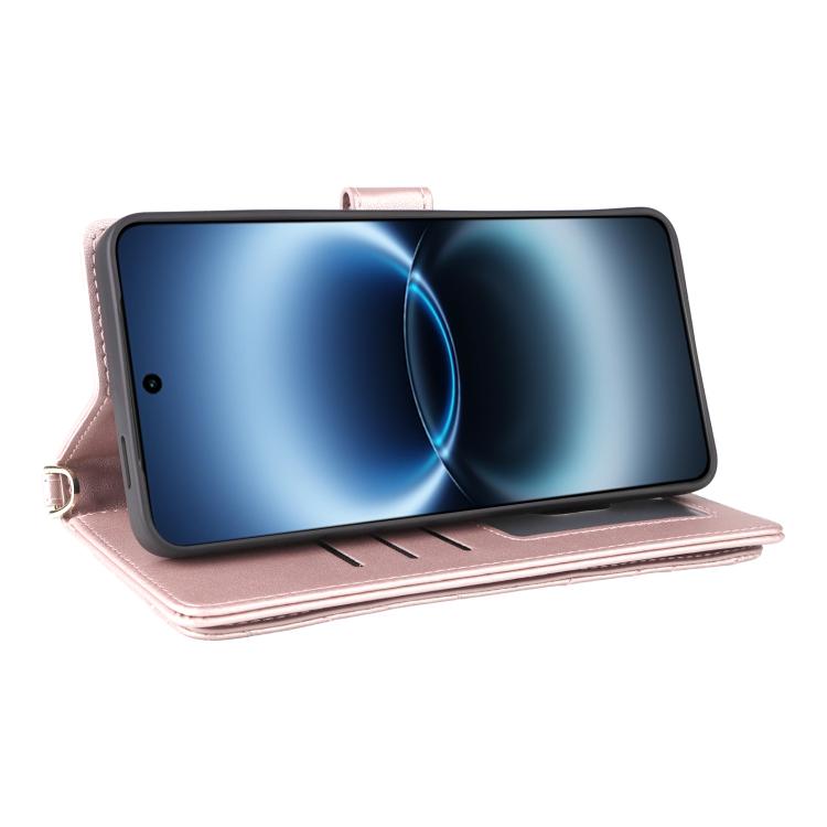 For vivo X300 Ultra Multifunctional 6-Card Slots Leather Phone Case with Wrist Strap
