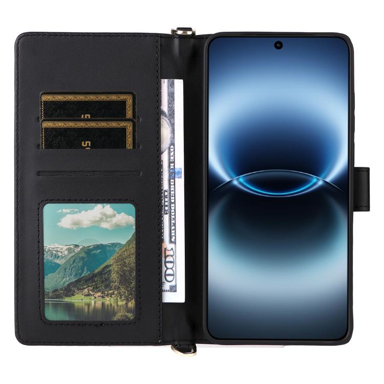 For vivo X300 Ultra Multifunctional 6-Card Slots Leather Phone Case with Wrist Strap