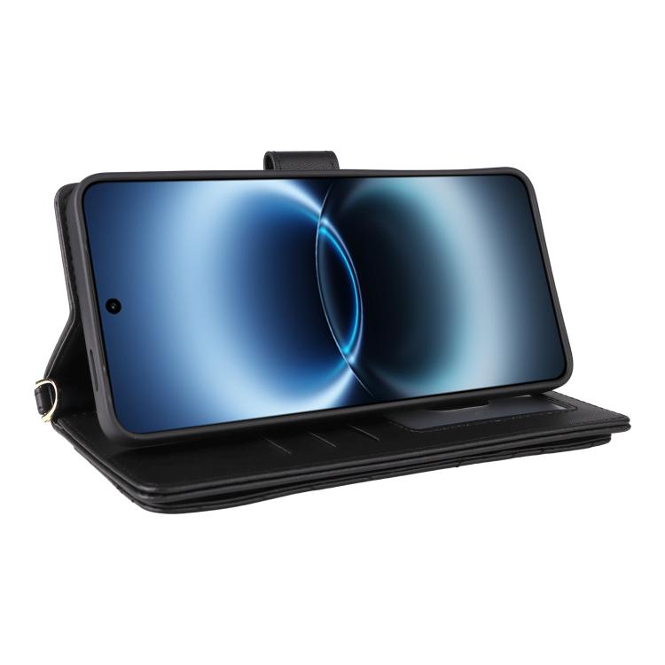 For vivo X300 Ultra Multifunctional 6-Card Slots Leather Phone Case with Wrist Strap