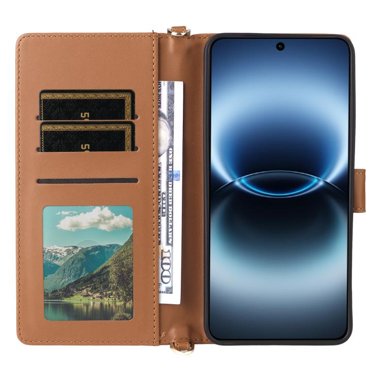 For vivo X300 Ultra Multifunctional 6-Card Slots Leather Phone Case with Wrist Strap