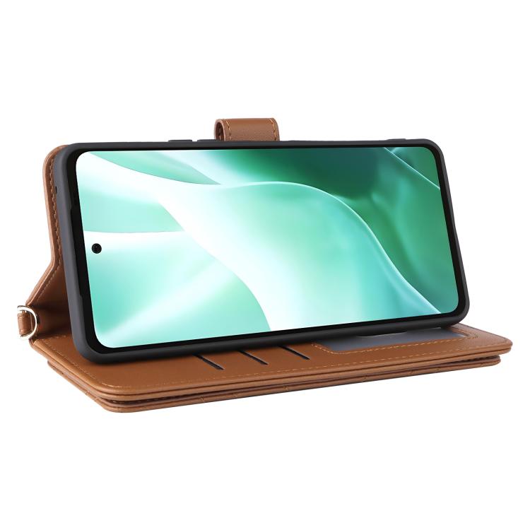 For Fujitsu Arrows We2 Plus F-51E Multifunctional 6-Card Slots Leather Phone Case with Wrist Strap