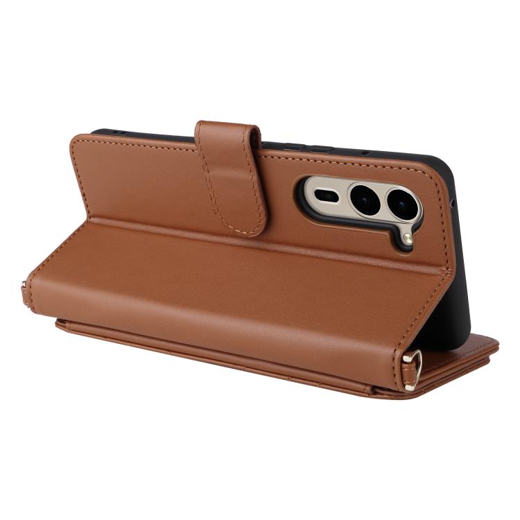 For Fujitsu Arrows We2 Plus F-51E Multifunctional 6-Card Slots Leather Phone Case with Wrist Strap