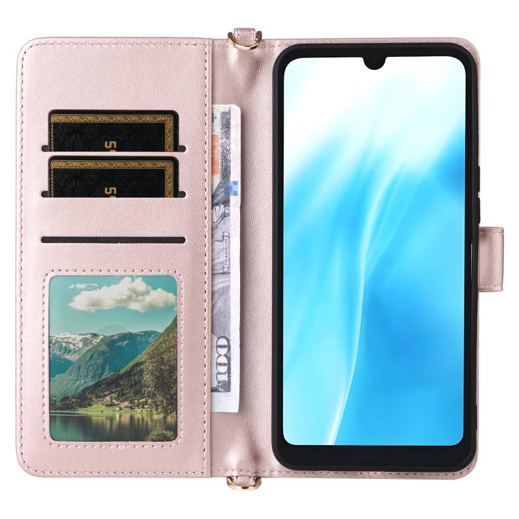 For Fujitsu Arrows We2 F-52E Multifunctional 6-Card Slots Leather Phone Case with Wrist Strap