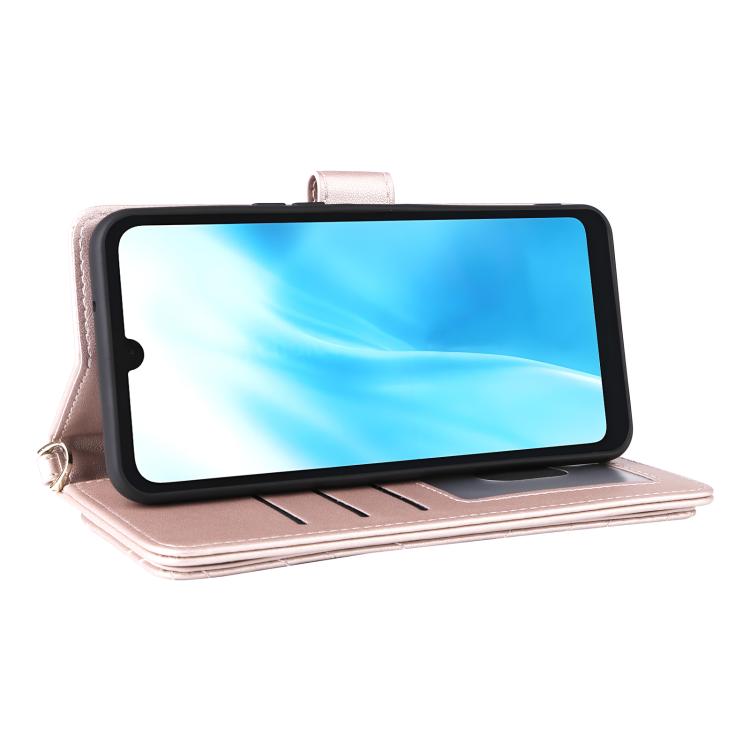For Fujitsu Arrows We2 F-52E Multifunctional 6-Card Slots Leather Phone Case with Wrist Strap