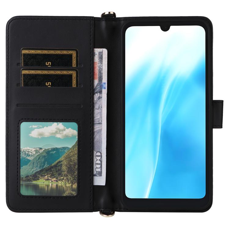 For Fujitsu Arrows We2 F-52E Multifunctional 6-Card Slots Leather Phone Case with Wrist Strap