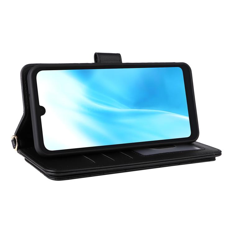 For Fujitsu Arrows We2 F-52E Multifunctional 6-Card Slots Leather Phone Case with Wrist Strap