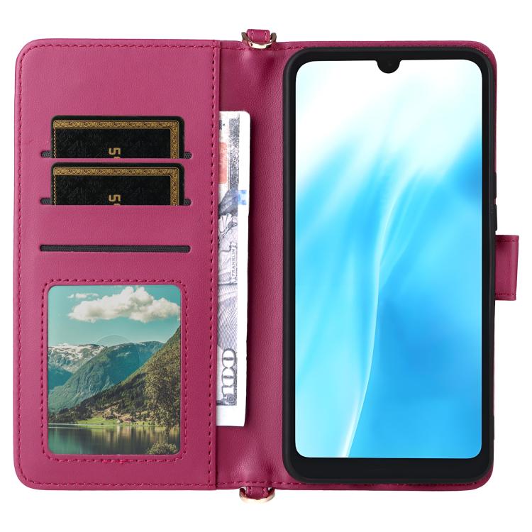 For Fujitsu Arrows We2 F-52E Multifunctional 6-Card Slots Leather Phone Case with Wrist Strap