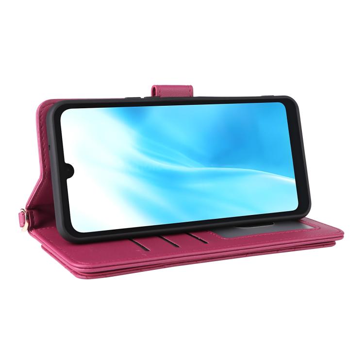 For Fujitsu Arrows We2 F-52E Multifunctional 6-Card Slots Leather Phone Case with Wrist Strap