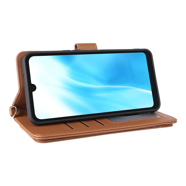 For Fujitsu Arrows We2 F-52E Multifunctional 6-Card Slots Leather Phone Case with Wrist Strap