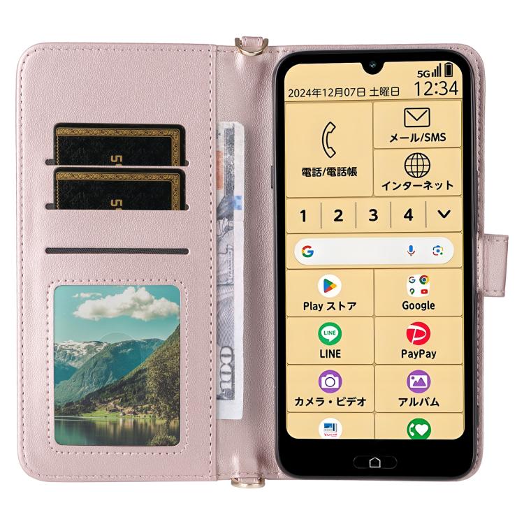 For Fujitsu Rakuraku A401FC Multifunctional 6-Card Slots Leather Phone Case with Wrist Strap