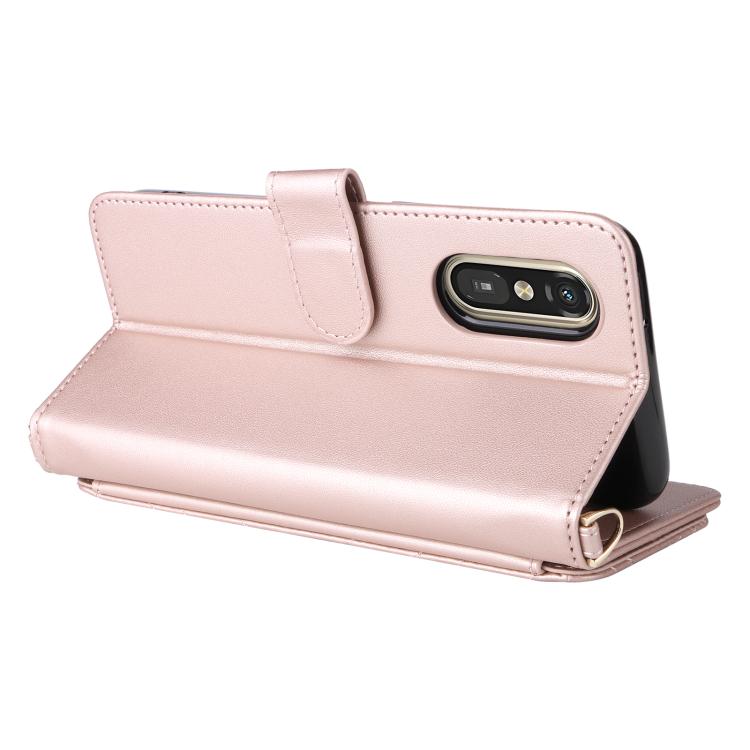 For Fujitsu Rakuraku A401FC Multifunctional 6-Card Slots Leather Phone Case with Wrist Strap