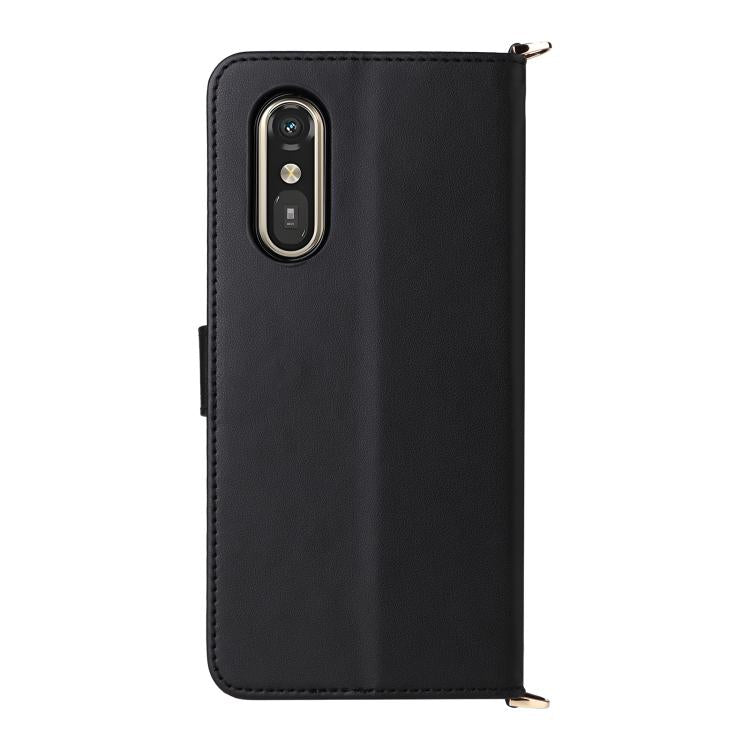 For Fujitsu Rakuraku A401FC Multifunctional 6-Card Slots Leather Phone Case with Wrist Strap