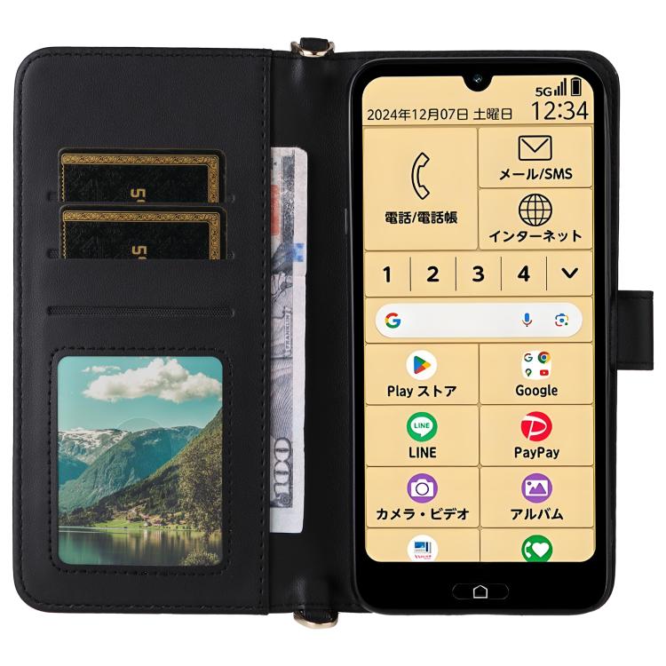 For Fujitsu Rakuraku A401FC Multifunctional 6-Card Slots Leather Phone Case with Wrist Strap