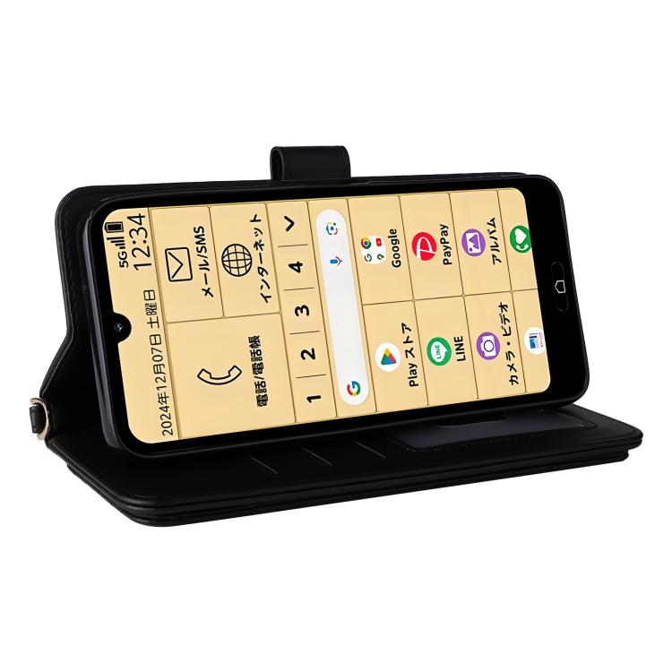For Fujitsu Rakuraku A401FC Multifunctional 6-Card Slots Leather Phone Case with Wrist Strap