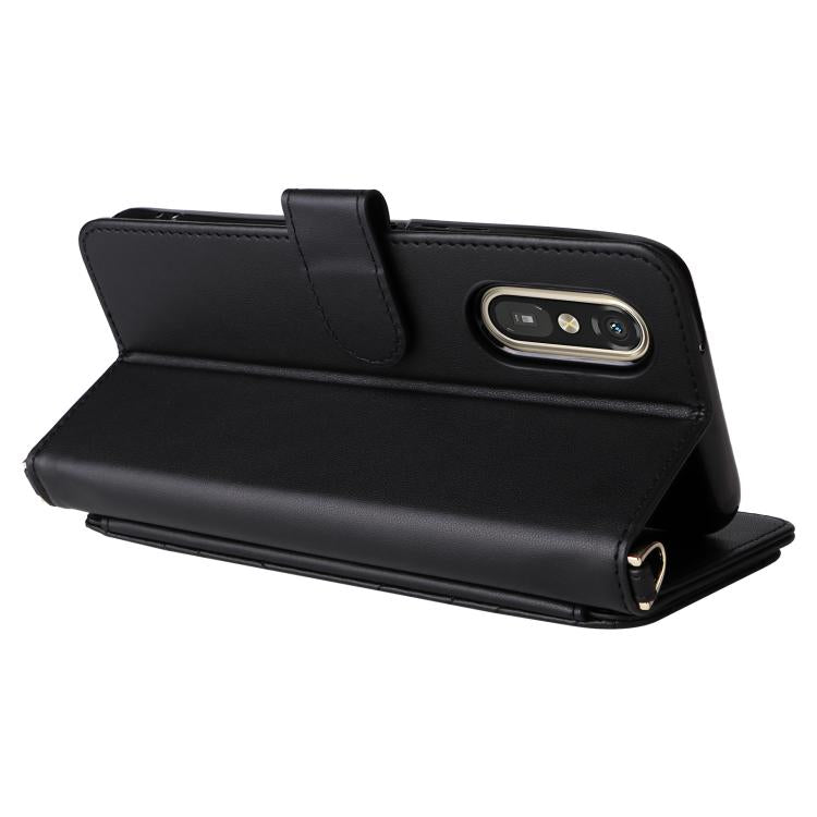 For Fujitsu Rakuraku A401FC Multifunctional 6-Card Slots Leather Phone Case with Wrist Strap