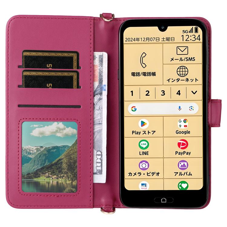 For Fujitsu Rakuraku A401FC Multifunctional 6-Card Slots Leather Phone Case with Wrist Strap