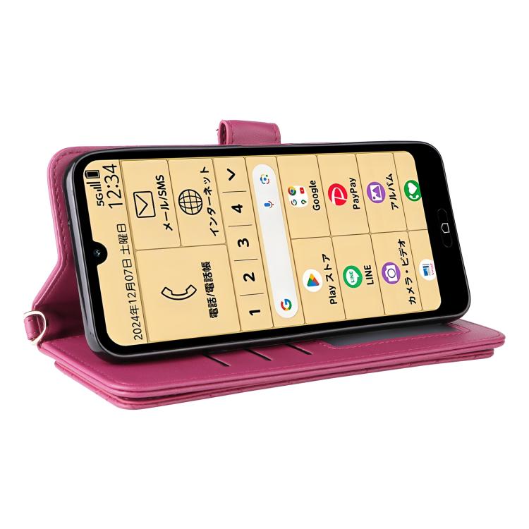 For Fujitsu Rakuraku A401FC Multifunctional 6-Card Slots Leather Phone Case with Wrist Strap
