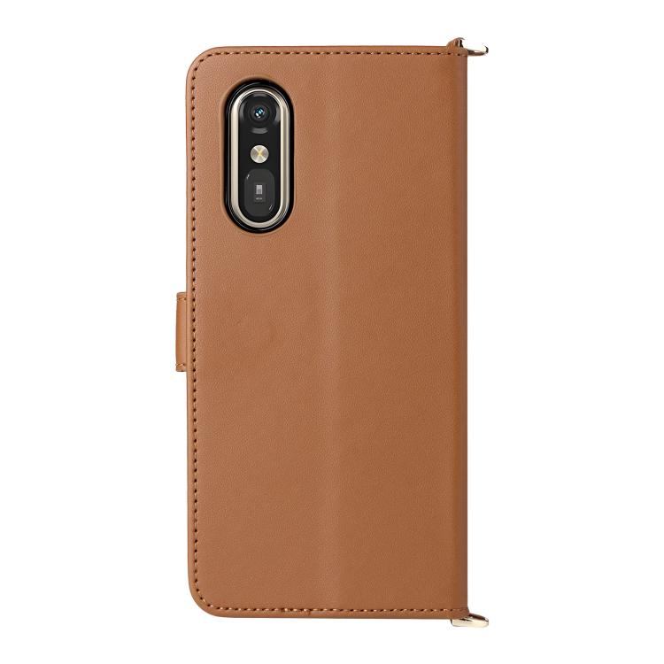 For Fujitsu Rakuraku A401FC Multifunctional 6-Card Slots Leather Phone Case with Wrist Strap