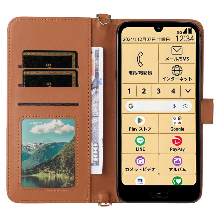 For Fujitsu Rakuraku A401FC Multifunctional 6-Card Slots Leather Phone Case with Wrist Strap