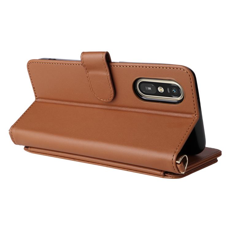 For Fujitsu Rakuraku A401FC Multifunctional 6-Card Slots Leather Phone Case with Wrist Strap
