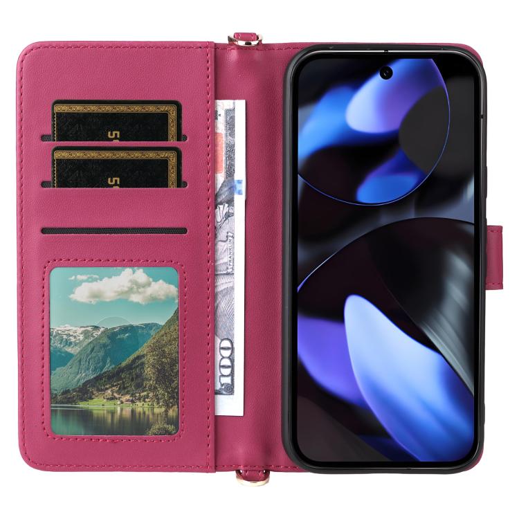 For Google Pixel 9 / Pixel 9 Pro Multifunctional 6-Card Slots Leather Phone Case with Wrist Strap