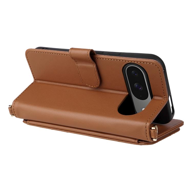 For Google Pixel 9 / Pixel 9 Pro Multifunctional 6-Card Slots Leather Phone Case with Wrist Strap