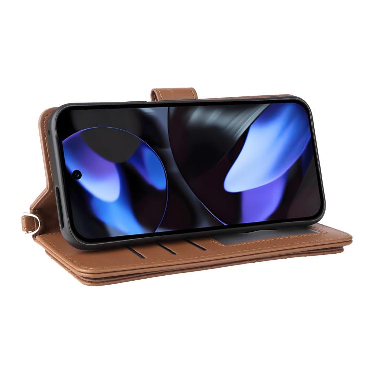 For Google Pixel 10 / Pixel 10 Pro Multifunctional 6-Card Slots Leather Phone Case with Wrist Strap