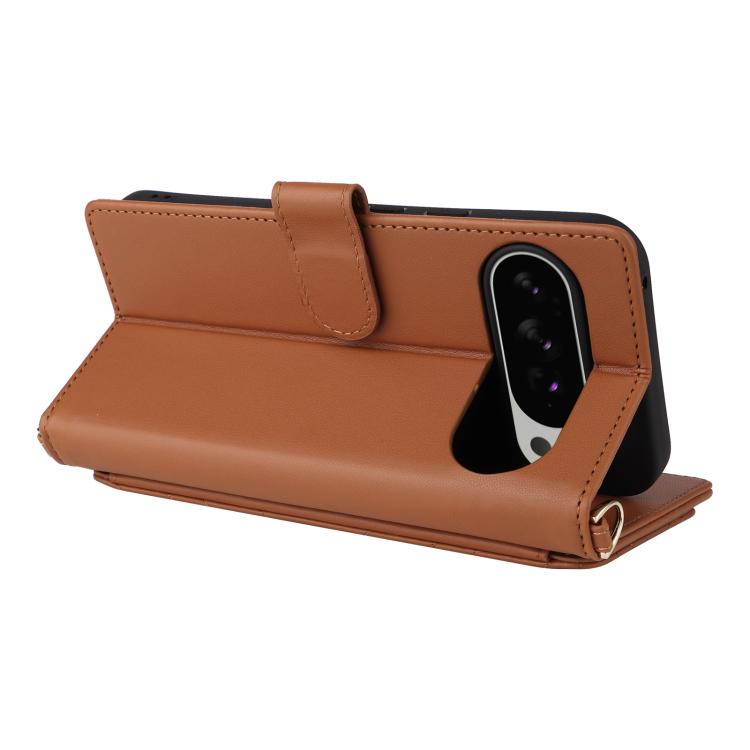 For Google Pixel 10 Pro XL Multifunctional 6-Card Slots Leather Phone Case with Wrist Strap