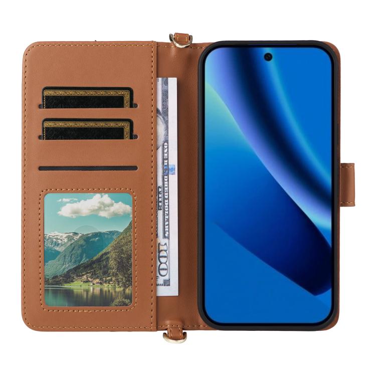 For Google Pixel 10a Multifunctional 6-Card Slots Leather Phone Case with Wrist Strap
