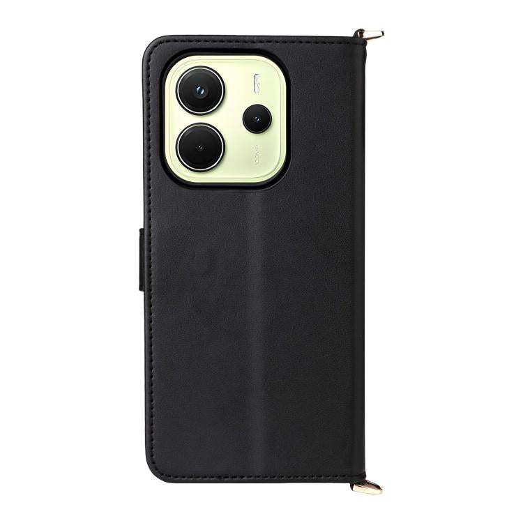 For Redmi Note 14 4G 164.84mm Multifunctional 6-Card Slots Leather Phone Case with Wrist Strap