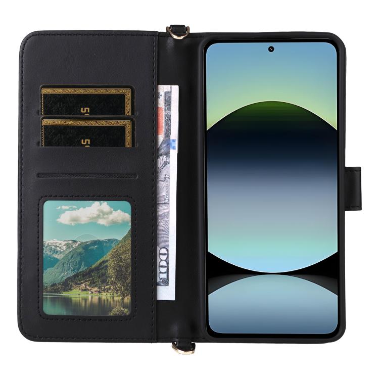 For Redmi Note 14 4G 164.84mm Multifunctional 6-Card Slots Leather Phone Case with Wrist Strap