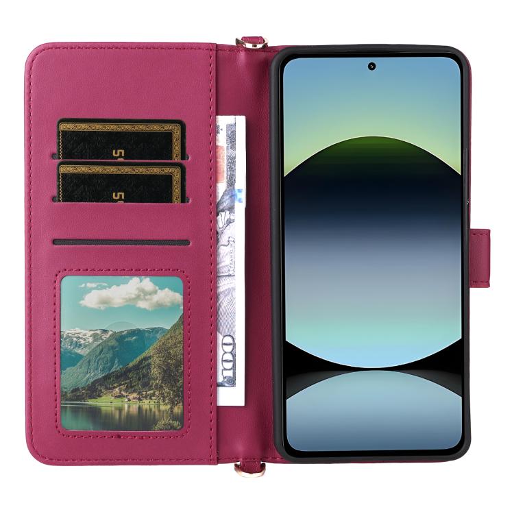 For Redmi Note 14 4G 164.84mm Multifunctional 6-Card Slots Leather Phone Case with Wrist Strap