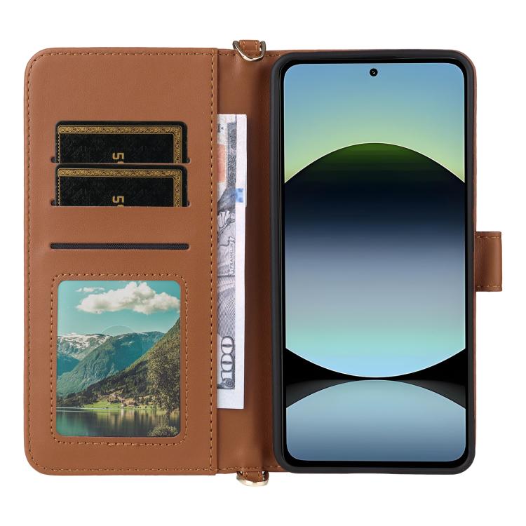 For Redmi Note 14 4G 164.84mm Multifunctional 6-Card Slots Leather Phone Case with Wrist Strap