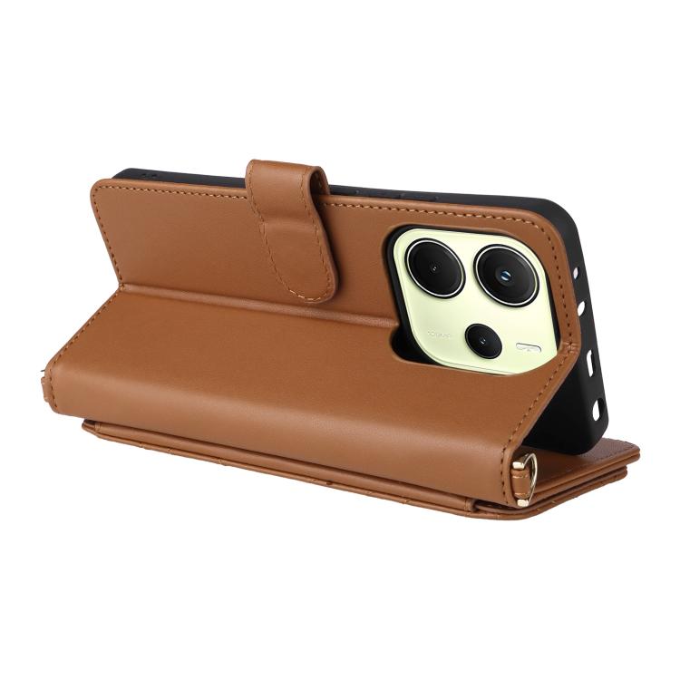 For Redmi Note 14 4G 164.84mm Multifunctional 6-Card Slots Leather Phone Case with Wrist Strap