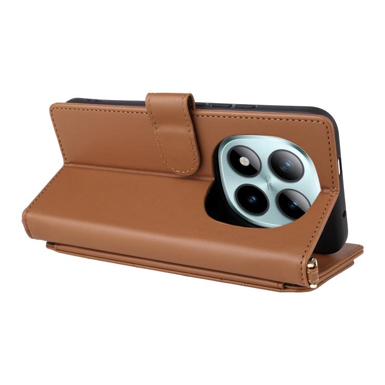 For Redmi Note 15 Pro 4G Global 163.2mm Multifunctional 6-Card Slots Leather Phone Case with Wrist Strap