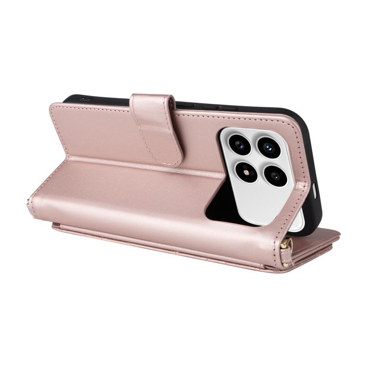 For Redmi K90 5G / Poco F8 Pro Multifunctional 6-Card Slots Leather Phone Case with Wrist Strap